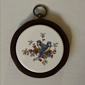Ceramic Tile Wall Hanging with Blue and Yellow Songbirds